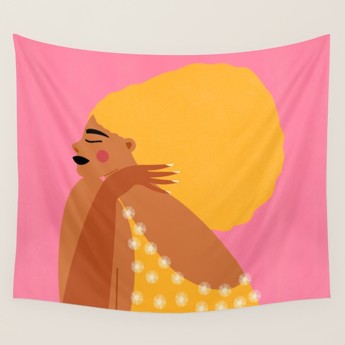 Golden Embrace - Self-Love Portrait of a Black Woman Wall Tapestry Gallery Image 4