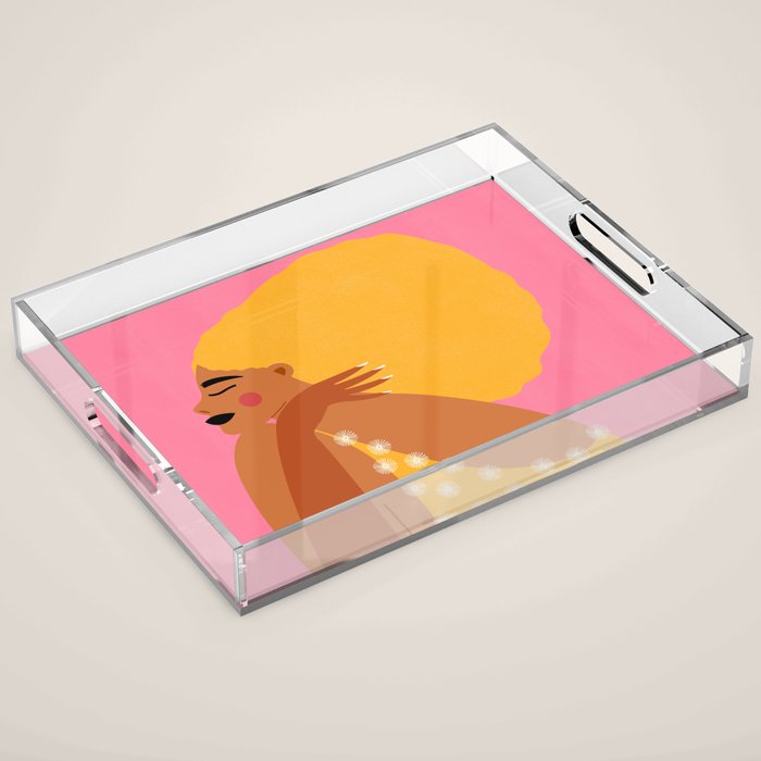 Golden Embrace - Self-Love Portrait of a Black Woman Acrylic Tray Gallery Image 1
