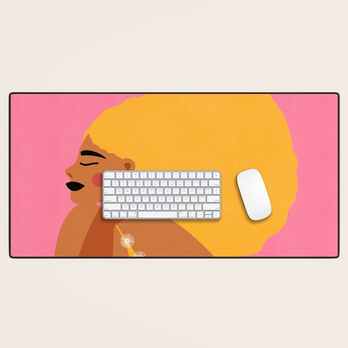 Golden Embrace - Self-Love Portrait of a Black Woman Desk Mat Gallery Image 1