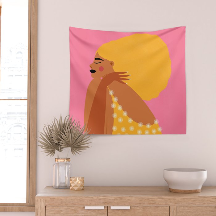 Golden Embrace - Self-Love Portrait of a Black Woman Wall Tapestry Gallery Image 2