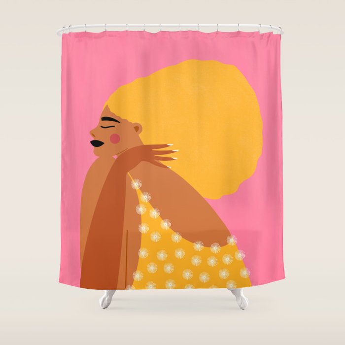 Golden Embrace - Self-Love Portrait of a Black Woman Shower Curtain Gallery Image 1
