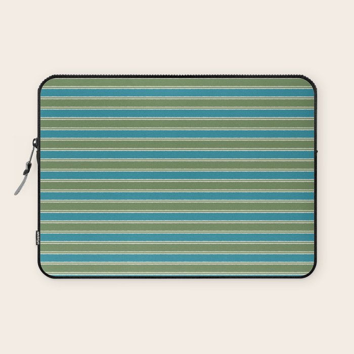 Cottage Stripes Eclectic Pattern in Green and Blue Laptop Sleeve Gallery Image 1