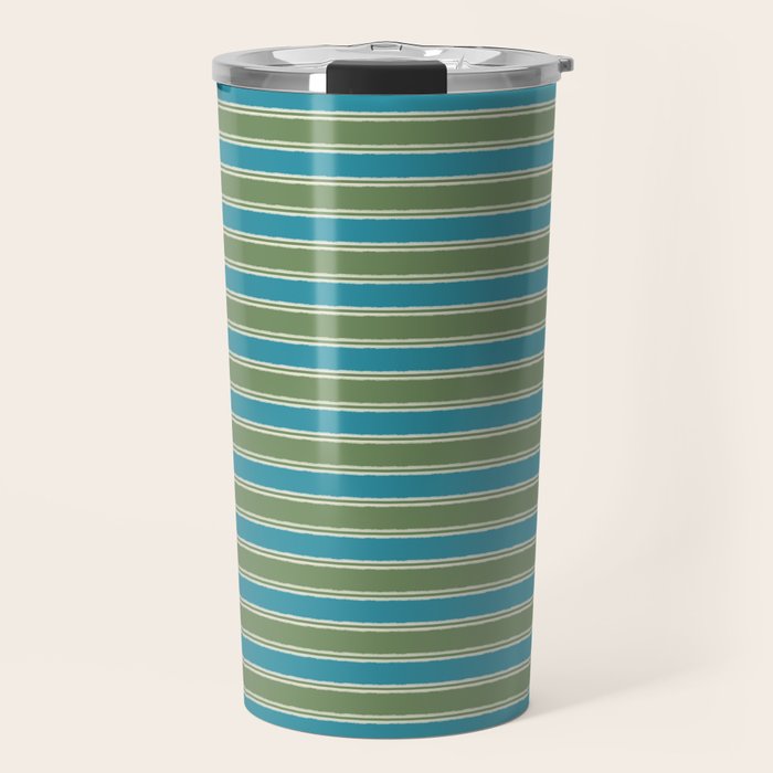 Cottage Stripes Eclectic Pattern in Green and Blue Travel Mug Gallery Image 1
