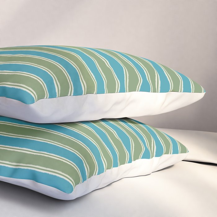 Cottage Stripes Eclectic Pattern in Green and Blue Pillow Sham Gallery Image 3