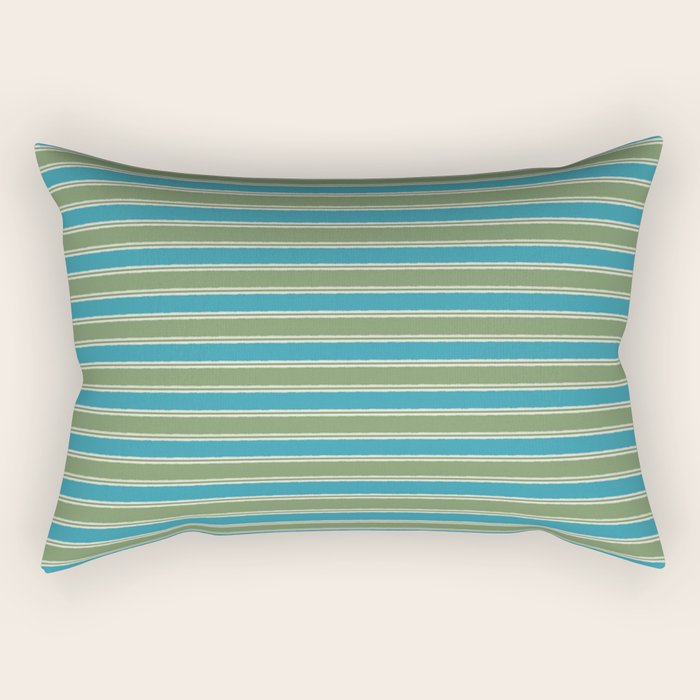 Cottage Stripes Eclectic Pattern in Green and Blue Rectangular Pillow Gallery Image 2