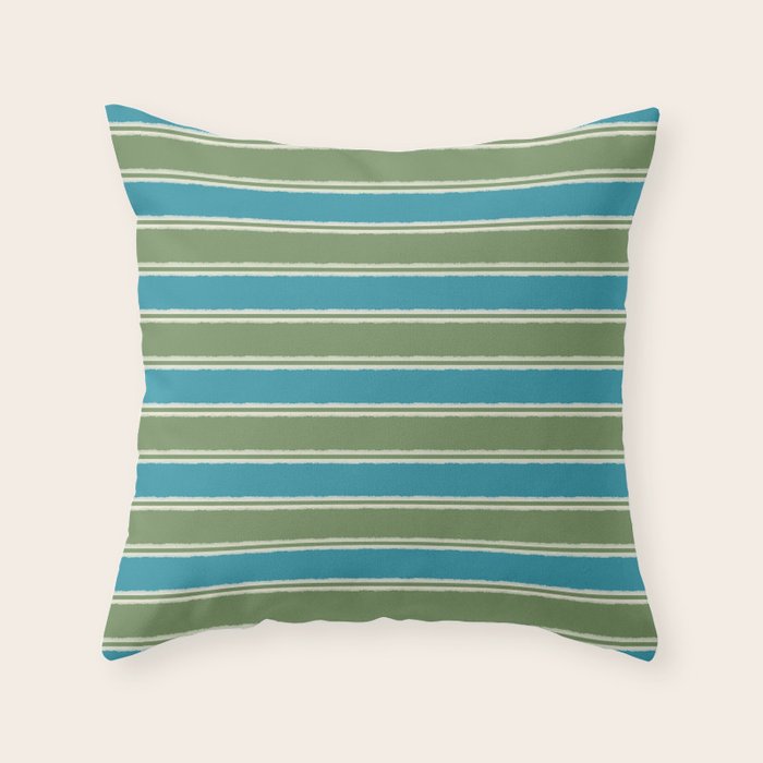 Cottage Stripes Eclectic Pattern in Green and Blue Throw Pillow Gallery Image 6