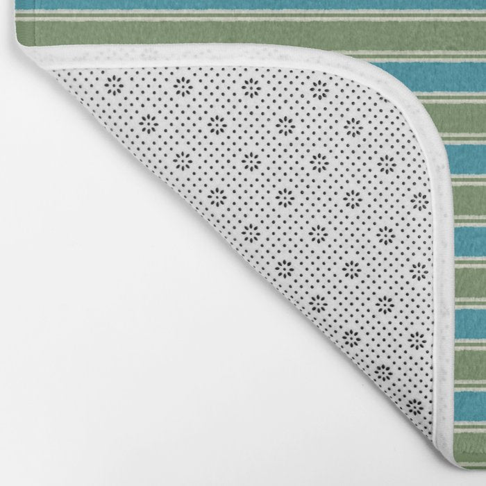 Cottage Stripes Eclectic Pattern in Green and Blue Bath Mat Gallery Image 2