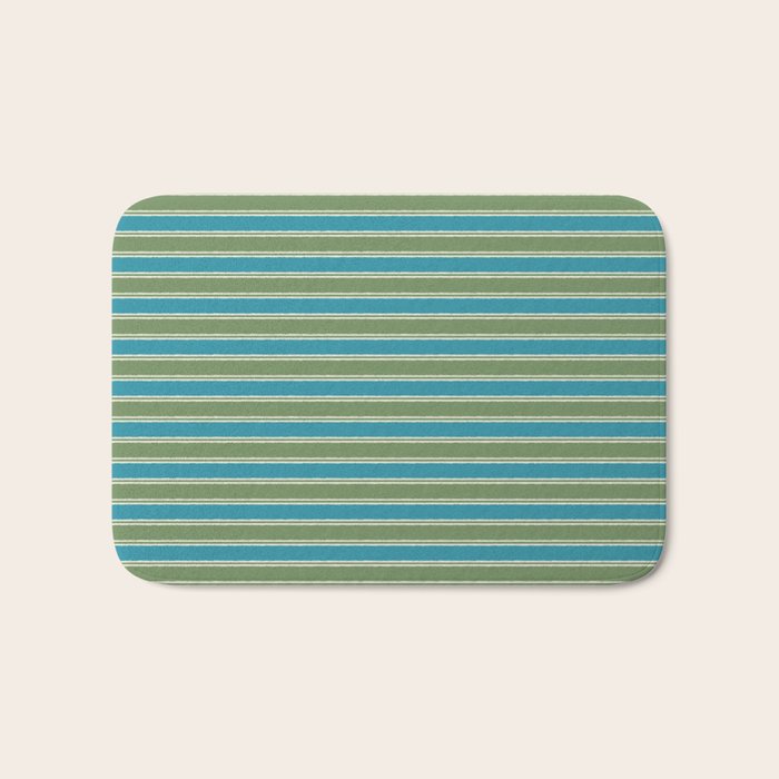 Cottage Stripes Eclectic Pattern in Green and Blue Bath Mat Gallery Image 1