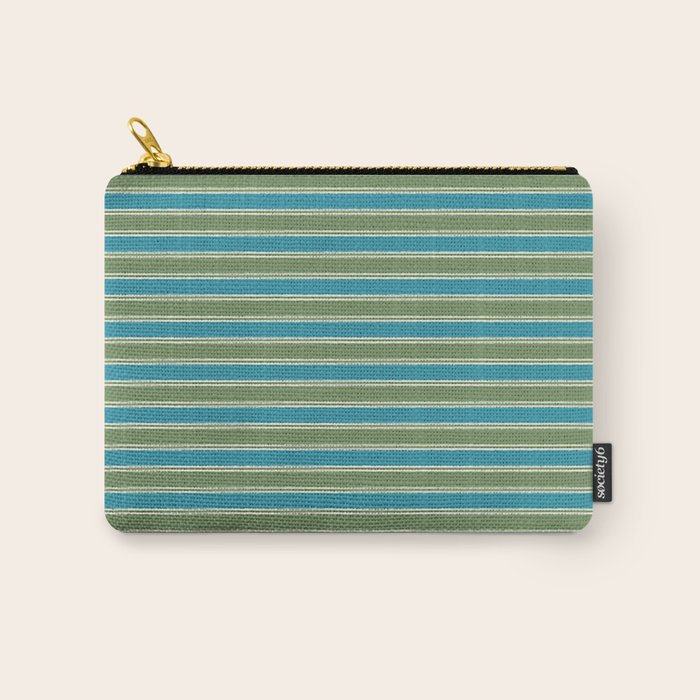 Cottage Stripes Eclectic Pattern in Green and Blue Carry All Pouch Gallery Image 1