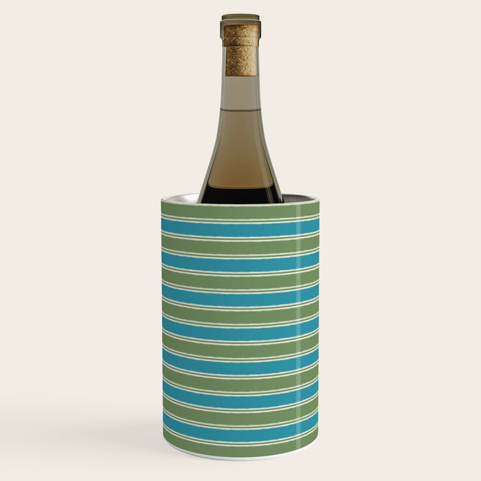Cottage Stripes Eclectic Pattern in Green and Blue Wine Chiller Gallery Image 1