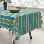 Cottage Stripes Eclectic Pattern in Green and Blue Tablecloth Gallery Image 3