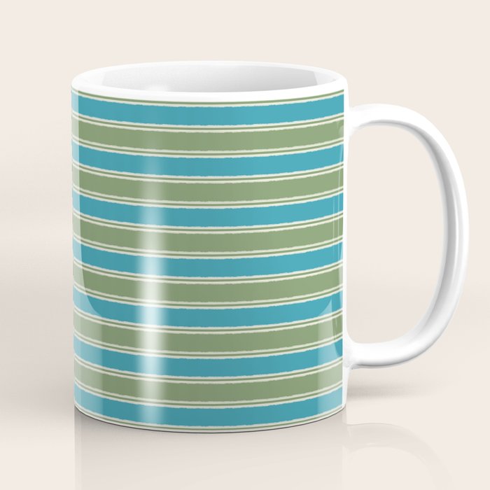 Cottage Stripes Eclectic Pattern in Green and Blue Coffee Mug Gallery Image 1