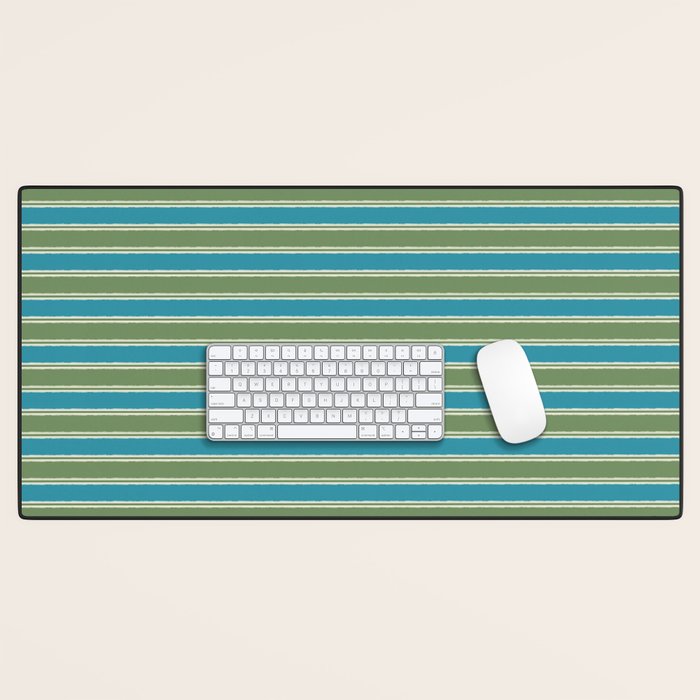 Cottage Stripes Eclectic Pattern in Green and Blue Desk Mat Gallery Image 1