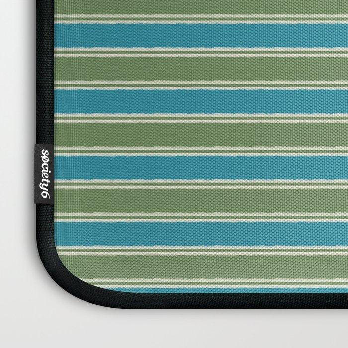 Cottage Stripes Eclectic Pattern in Green and Blue Laptop Sleeve Gallery Image 3