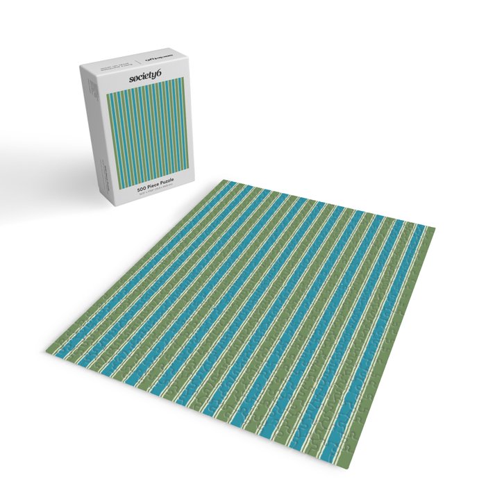 Cottage Stripes Eclectic Pattern in Green and Blue Jigsaw Puzzle Gallery Image 2