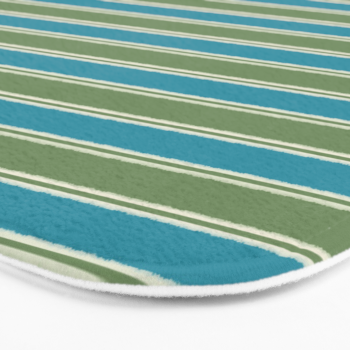 Cottage Stripes Eclectic Pattern in Green and Blue Bath Mat Gallery Image 3