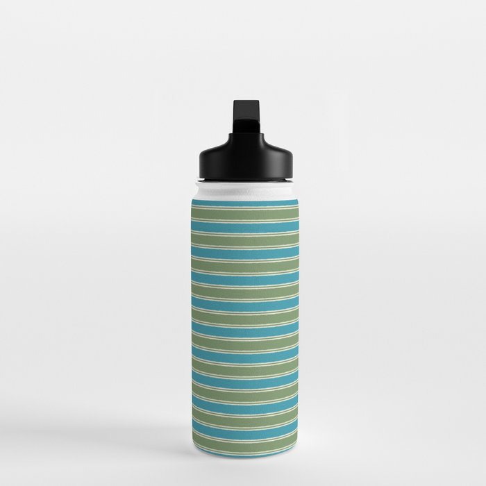 Cottage Stripes Eclectic Pattern in Green and Blue Water Bottle Gallery Image 3