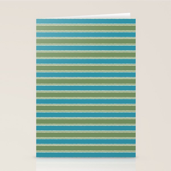 Cottage Stripes Eclectic Pattern in Green and Blue Stationery Card Gallery Image 1
