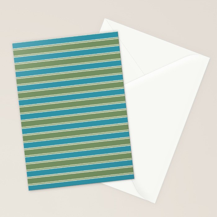 Cottage Stripes Eclectic Pattern in Green and Blue Stationery Card Gallery Image 2