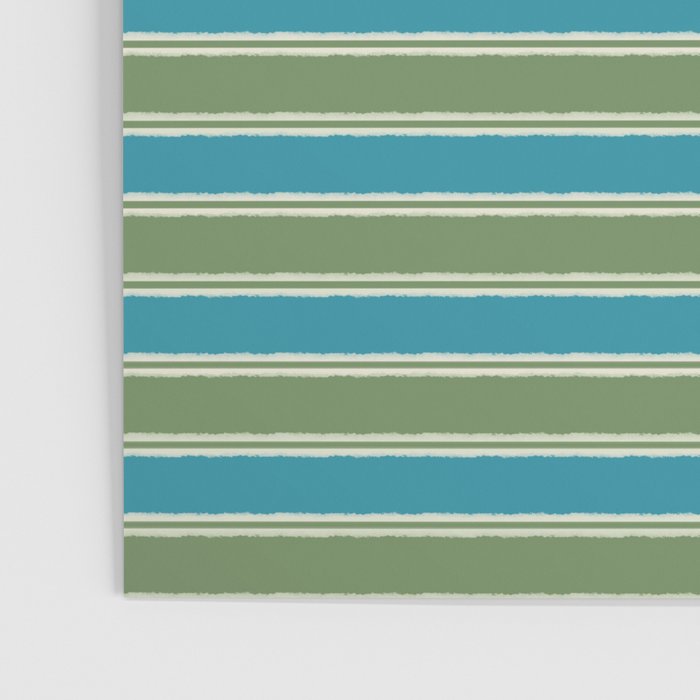 Cottage Stripes Eclectic Pattern in Green and Blue Poster Gallery Image 3