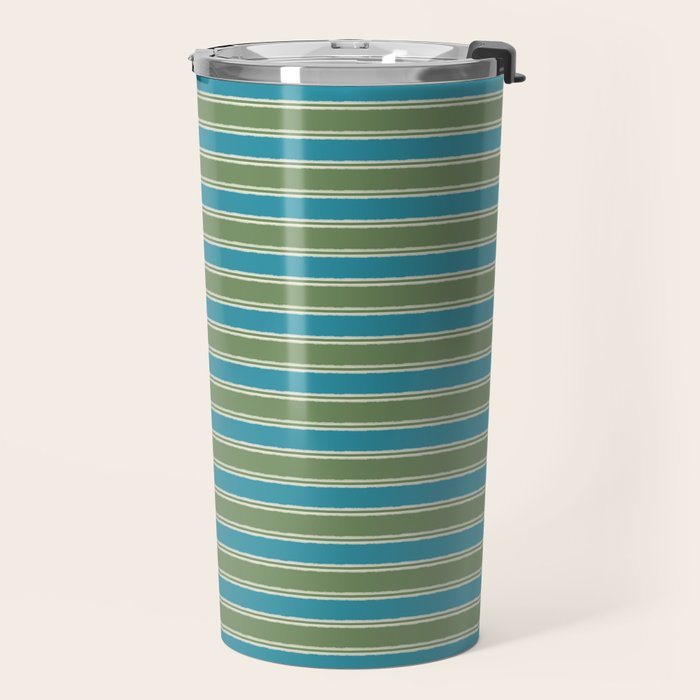 Cottage Stripes Eclectic Pattern in Green and Blue Travel Mug Gallery Image 2