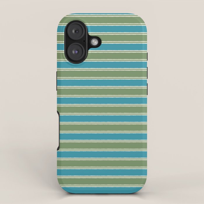 Cottage Stripes Eclectic Pattern in Green and Blue iPhone Case Gallery Image 1