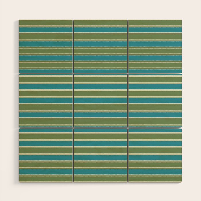 Cottage Stripes Eclectic Pattern in Green and Blue Wood Wall Art Gallery Image 1