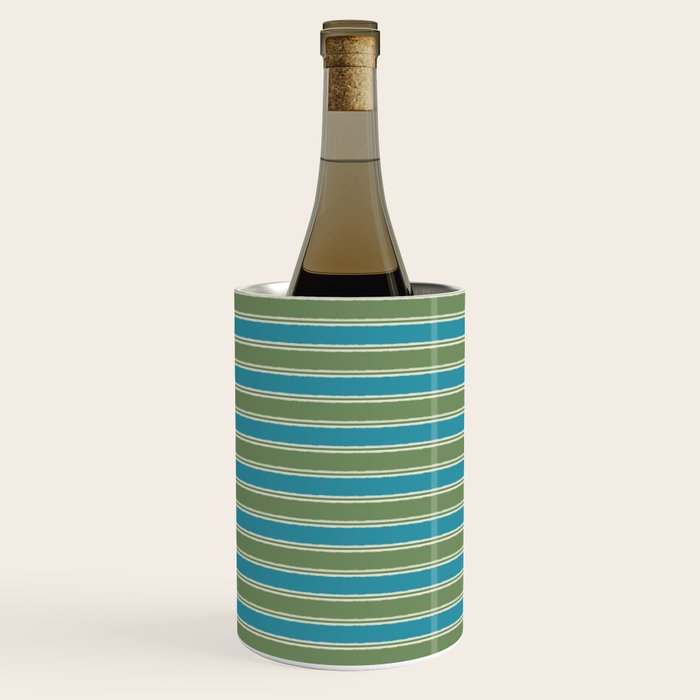 Cottage Stripes Eclectic Pattern in Green and Blue Wine Chiller Gallery Image 3