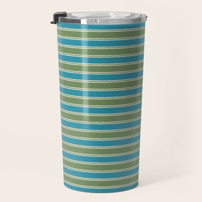 Cottage Stripes Eclectic Pattern in Green and Blue Travel Mug Gallery Image 3