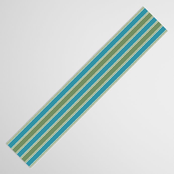 Cottage Stripes Eclectic Pattern in Green and Blue Table Runner Gallery Image 3