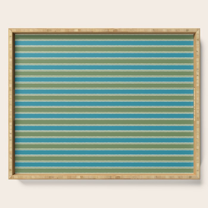 Cottage Stripes Eclectic Pattern in Green and Blue Serving Tray Gallery Image 1