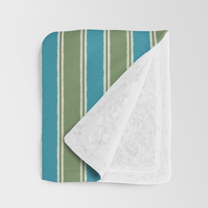Cottage Stripes Eclectic Pattern in Green and Blue Throw Blanket Gallery Image 3