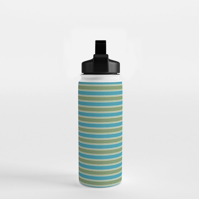 Cottage Stripes Eclectic Pattern in Green and Blue Water Bottle Gallery Image 2