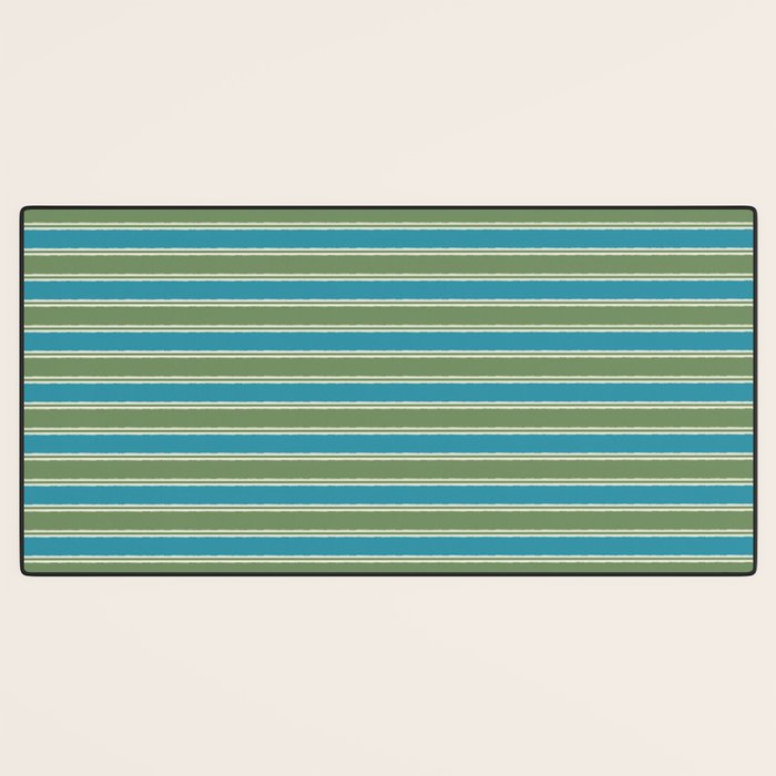 Cottage Stripes Eclectic Pattern in Green and Blue Desk Mat Gallery Image 3