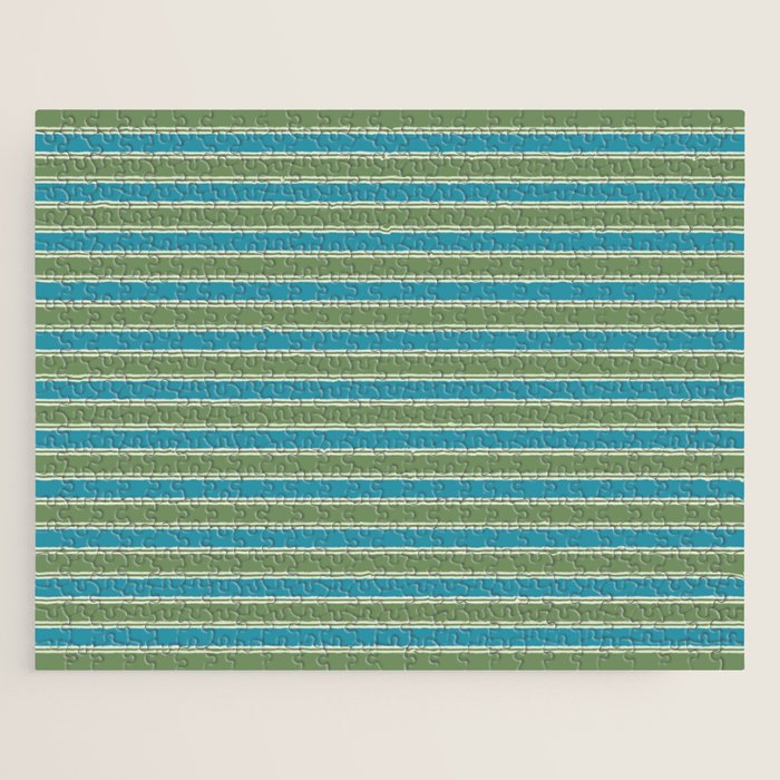 Cottage Stripes Eclectic Pattern in Green and Blue Jigsaw Puzzle Gallery Image 1
