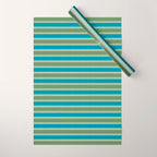 Cottage Stripes Eclectic Pattern in Green and Blue Wrapping Paper Gallery Image 1