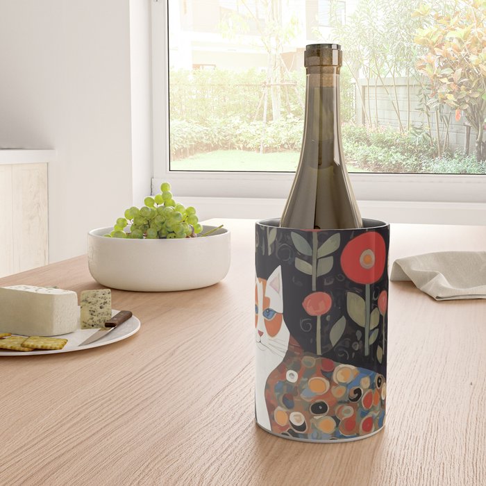 Klimt Calico Cat in a Garden of Abstract Flowers Wine Chiller Gallery Image 4