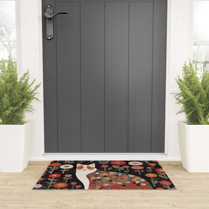 Klimt Calico Cat in a Garden of Abstract Flowers Welcome Mat Gallery Image 3