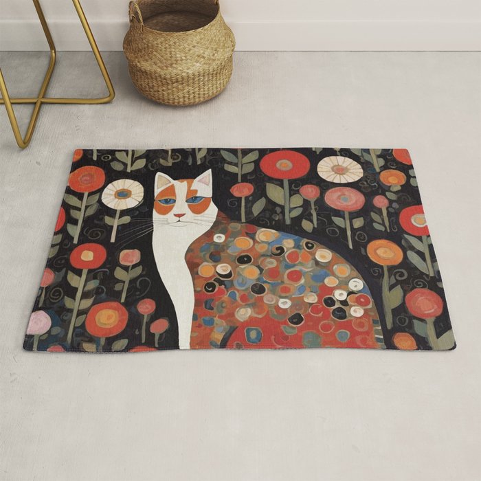 Klimt Calico Cat in a Garden of Abstract Flowers Rug Gallery Image 1