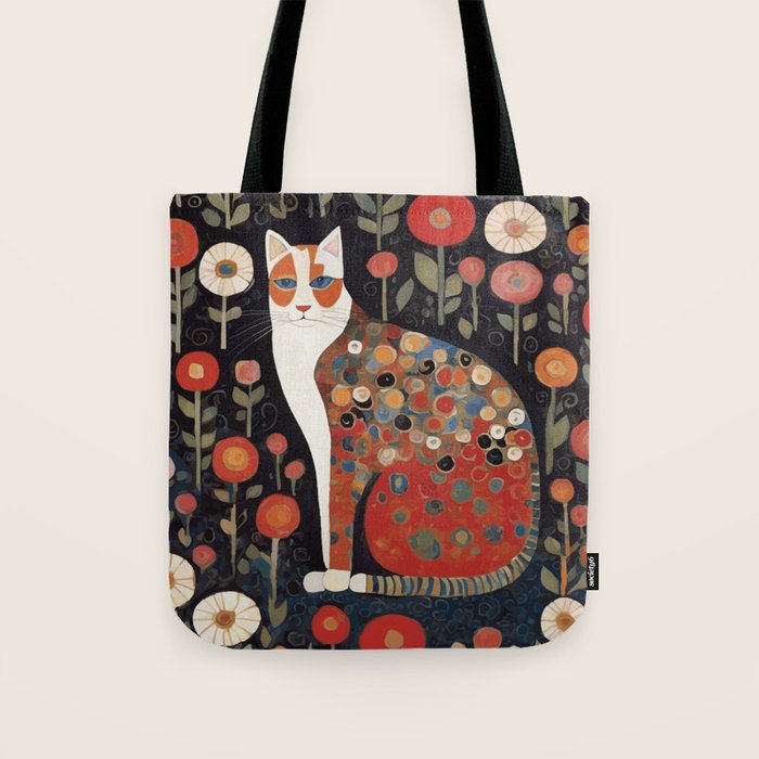 Klimt Calico Cat in a Garden of Abstract Flowers Tote Bag Gallery Image 1