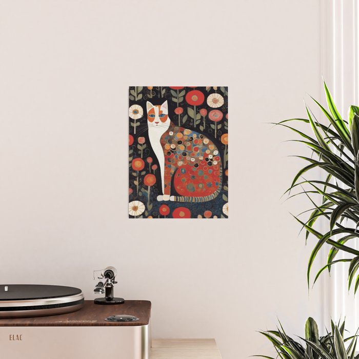 Klimt Calico Cat in a Garden of Abstract Flowers Poster Gallery Image 2