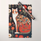 Klimt Calico Cat in a Garden of Abstract Flowers Wrapping Paper Gallery Image 1