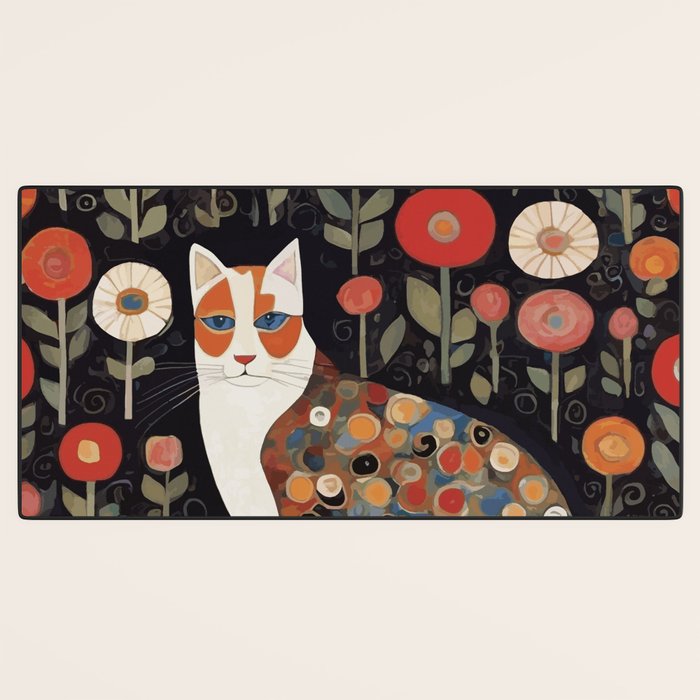 Klimt Calico Cat in a Garden of Abstract Flowers Desk Mat Gallery Image 3