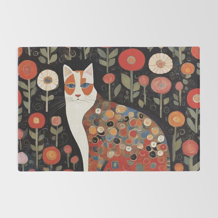 Klimt Calico Cat in a Garden of Abstract Flowers Rug Gallery Image 2