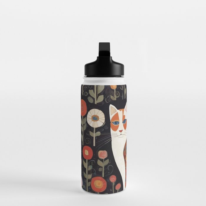 Klimt Calico Cat in a Garden of Abstract Flowers Water Bottle Gallery Image 3