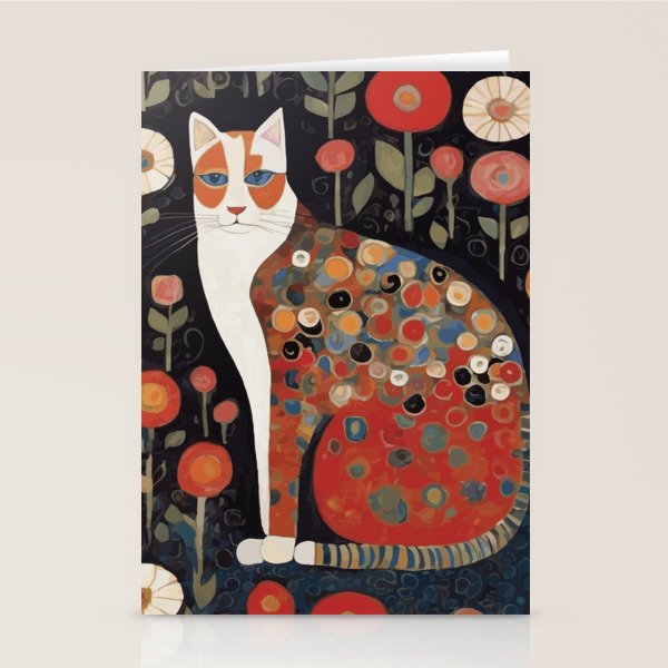 Klimt Calico Cat in a Garden of Abstract Flowers Stationery Card Gallery Image 2