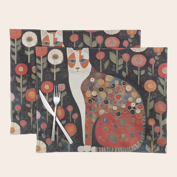 Klimt Calico Cat in a Garden of Abstract Flowers Placemat Gallery Image 1