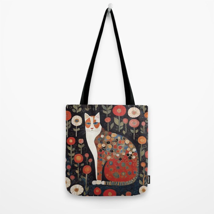 Klimt Calico Cat in a Garden of Abstract Flowers Tote Bag Gallery Image 2