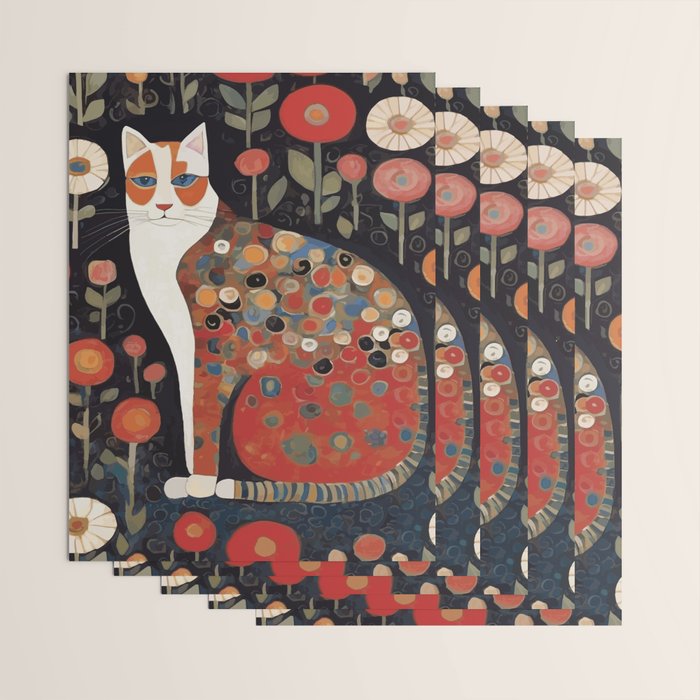 Klimt Calico Cat in a Garden of Abstract Flowers Wrapping Paper Gallery Image 3