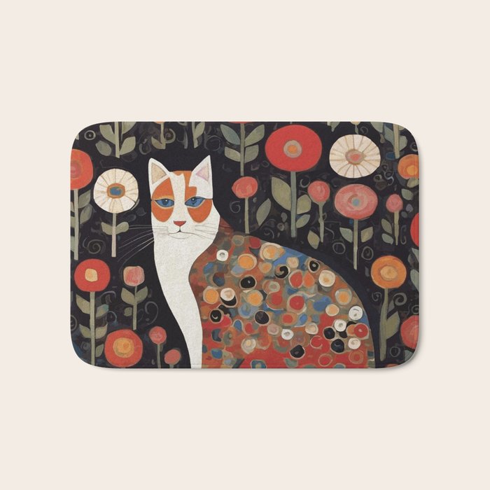 Klimt Calico Cat in a Garden of Abstract Flowers Bath Mat Gallery Image 1